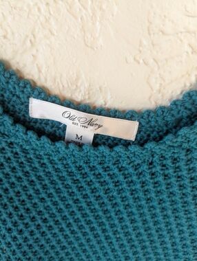 Old Navy Teal Crochet-Knit Scoop Neck Sweater